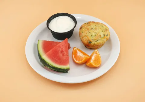 Cheesy Veggie Muffin with Yogurt & Fruit