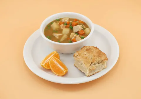 Chicken Stew with Biscuit & Fruit