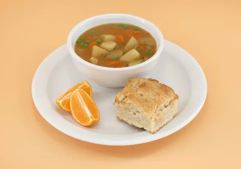 Veggie Stew with Biscuit & Fruit